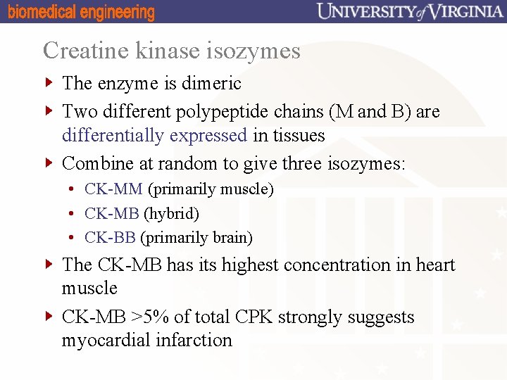 Creatine kinase isozymes The enzyme is dimeric Two different polypeptide chains (M and B)