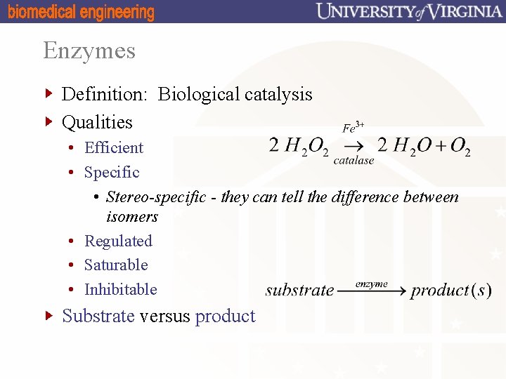 Enzymes Definition: Biological catalysis Qualities • Efficient • Specific • Stereo-specific - they can