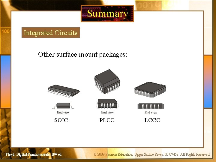 Summary Integrated Circuits Other surface mount packages: SOIC Floyd, Digital Fundamentals, 10 th ed