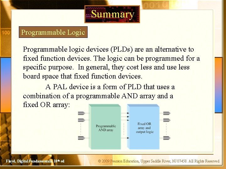 Summary Programmable Logic Programmable logic devices (PLDs) are an alternative to fixed function devices.