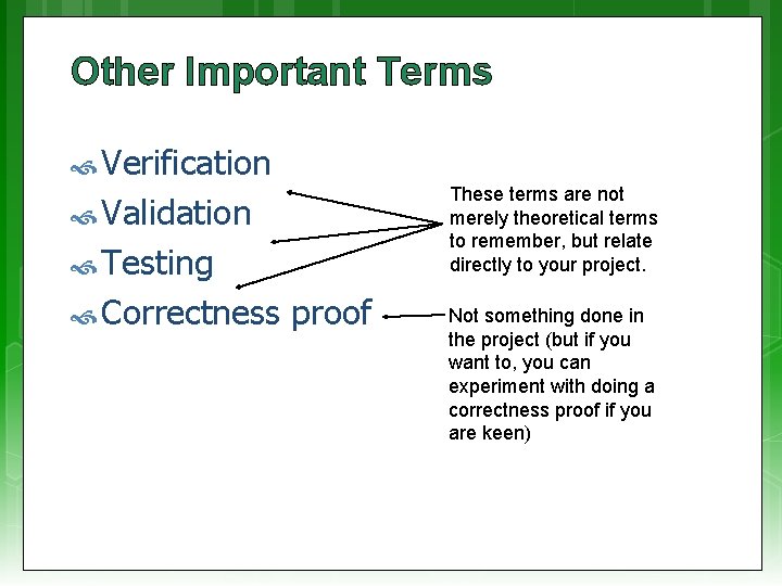 Other Important Terms Verification These terms are not merely theoretical terms to remember, but