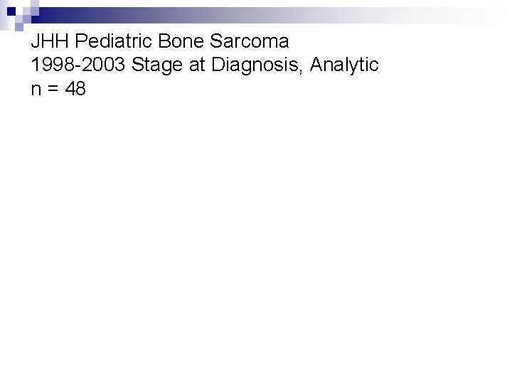 JHH Pediatric Bone Sarcoma 1998 -2003 Stage at Diagnosis, Analytic n = 48 