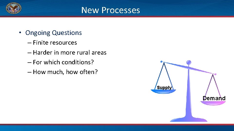 New Processes • Ongoing Questions – Finite resources – Harder in more rural areas