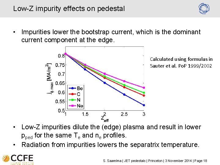 Low-Z impurity effects on pedestal • Impurities lower the bootstrap current, which is the