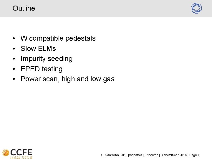 Outline • • • W compatible pedestals Slow ELMs Impurity seeding EPED testing Power