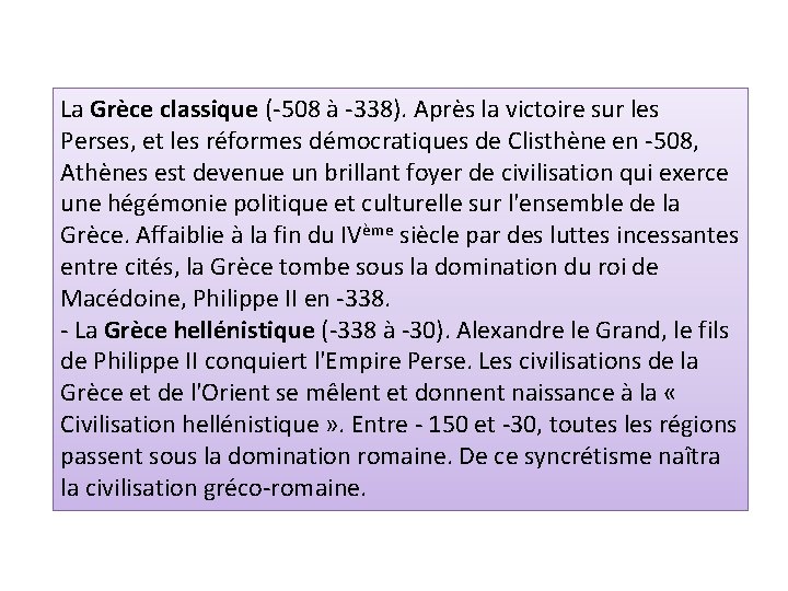 La Grèce classique (-508 à -338). Après la victoire sur les Perses, et les