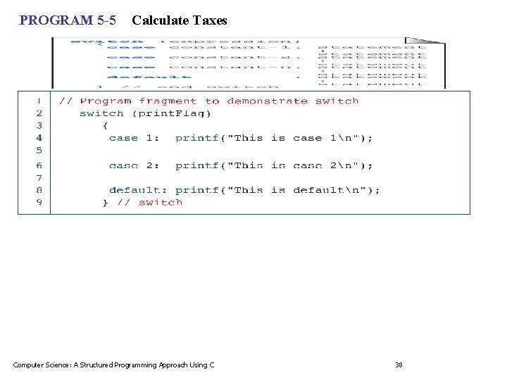 PROGRAM 5 -5 Calculate Taxes Computer Science: A Structured Programming Approach Using C 38