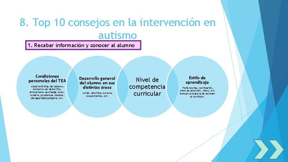 8. Top 10 consejos en la intervención en autismo 1. Recabar información y conocer