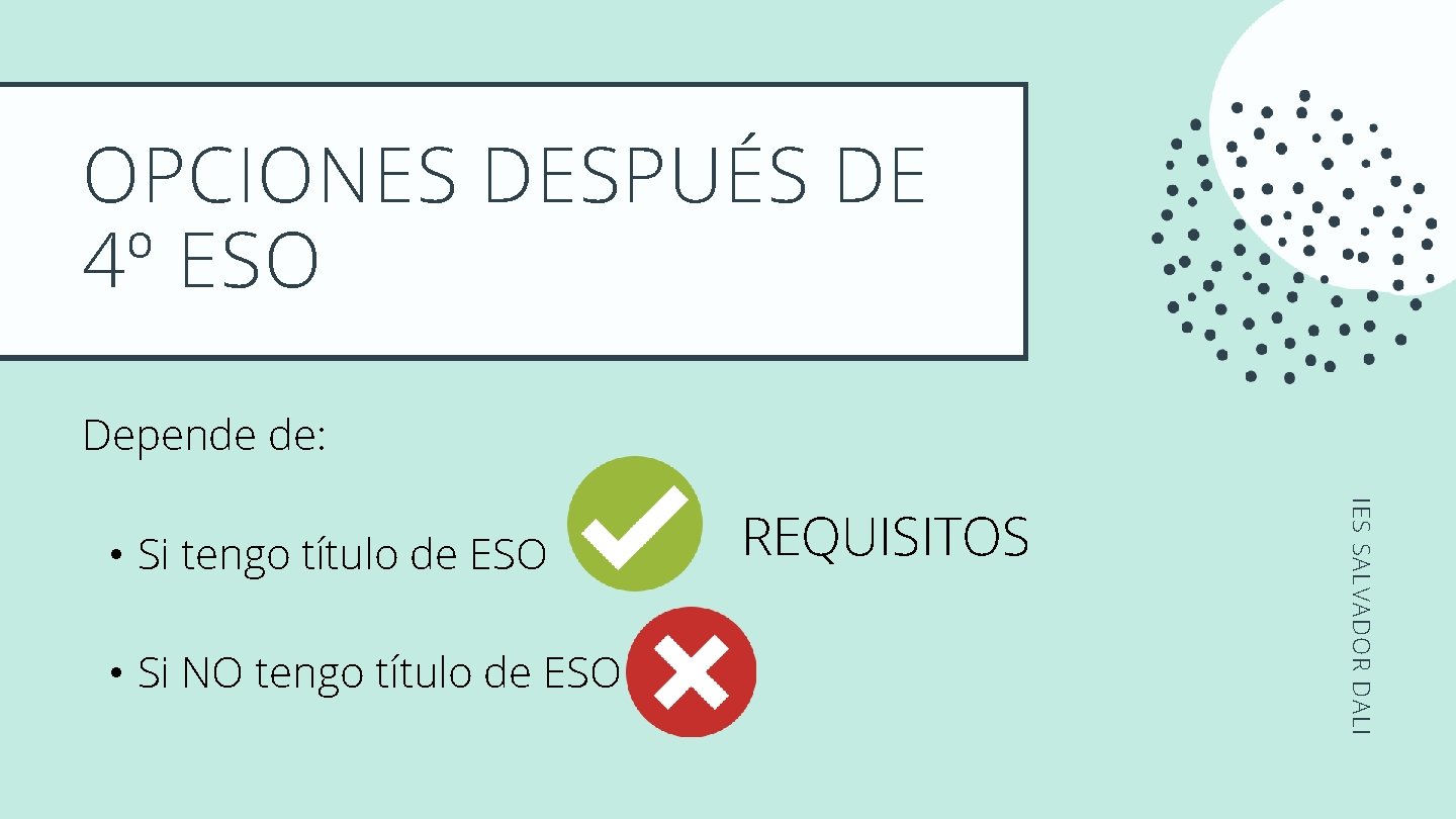 OPCIONES DESPUÉS DE 4º ESO Depende de: • Si NO tengo título de ESO