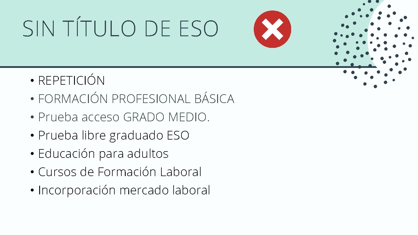 SIN TÍTULO DE ESO • REPETICIÓN • FORMACIÓN PROFESIONAL BÁSICA • Prueba acceso GRADO