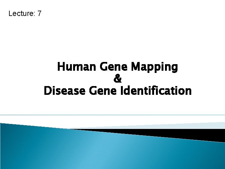 Lecture: 7 Human Gene Mapping & Disease Gene Identification Lecture: 7 Human Gene Mapping & Disease Gene Identification