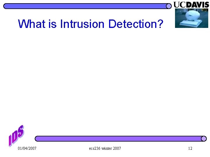 What is Intrusion Detection? 01/04/2007 ecs 236 winter 2007 12 