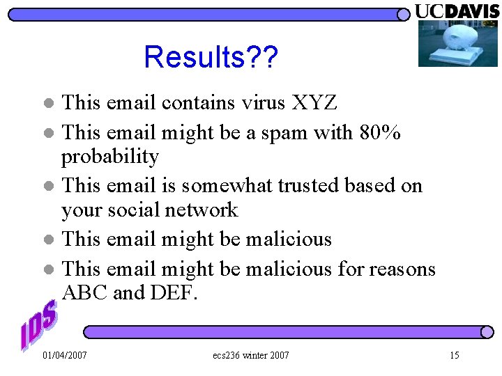 Results? ? This email contains virus XYZ l This email might be a spam