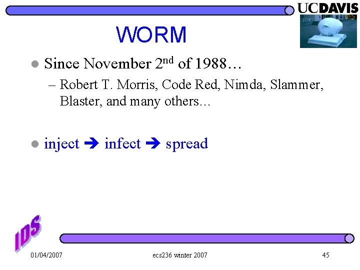 WORM l Since November 2 nd of 1988… – Robert T. Morris, Code Red,