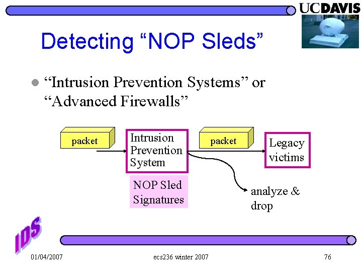 Detecting “NOP Sleds” l “Intrusion Prevention Systems” or “Advanced Firewalls” packet Intrusion Prevention System