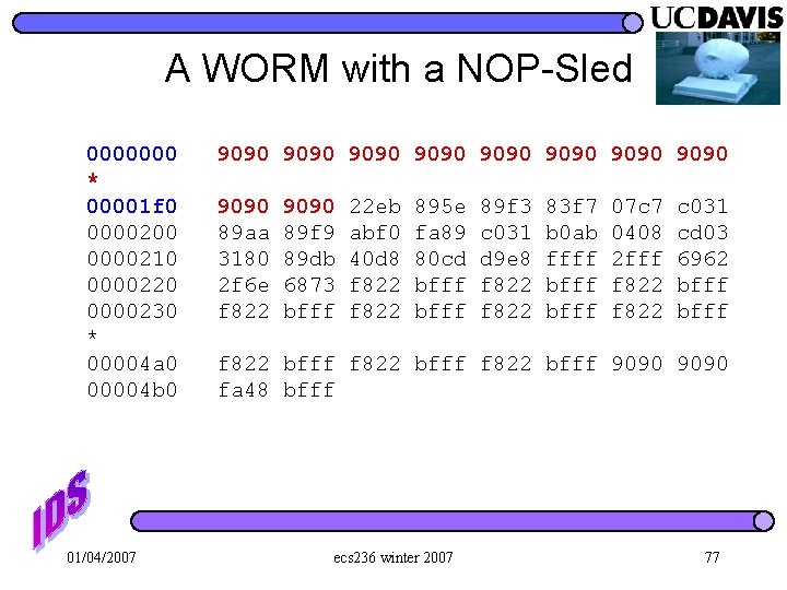 A WORM with a NOP-Sled 0000000 * 00001 f 0 0000200 0000210 0000220 0000230