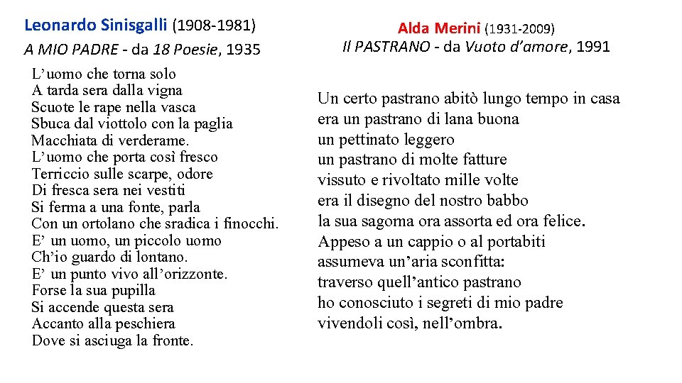 Leonardo Sinisgalli (1908 -1981) A MIO PADRE - da 18 Poesie, 1935 L’uomo che