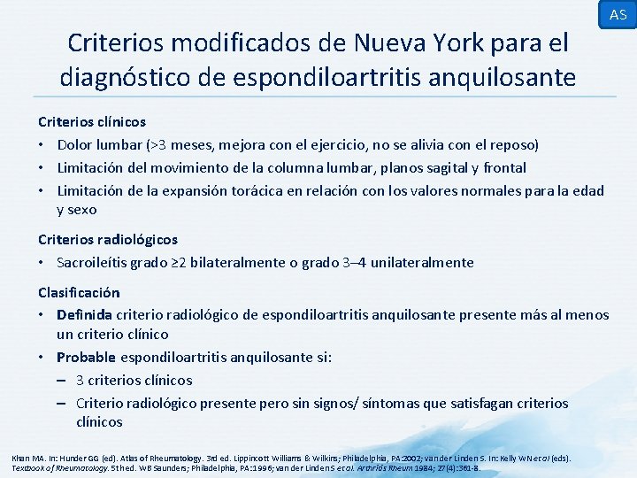 AS Criterios modificados de Nueva York para el diagnóstico de espondiloartritis anquilosante Criterios clínicos