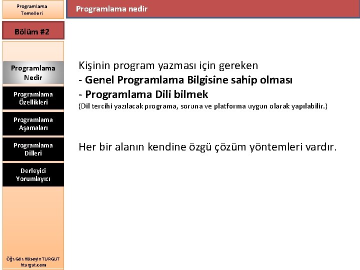 Programlama Temelleri Programlama nedir Bölüm #2 Programlama Nedir Programlama Özellikleri Kişinin program yazması için