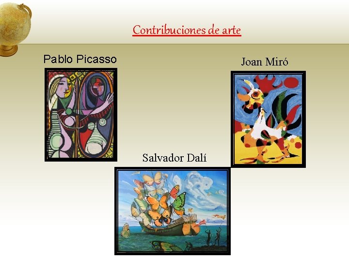 Contribuciones de arte Pablo Picasso Joan Miró Salvador Dalí 