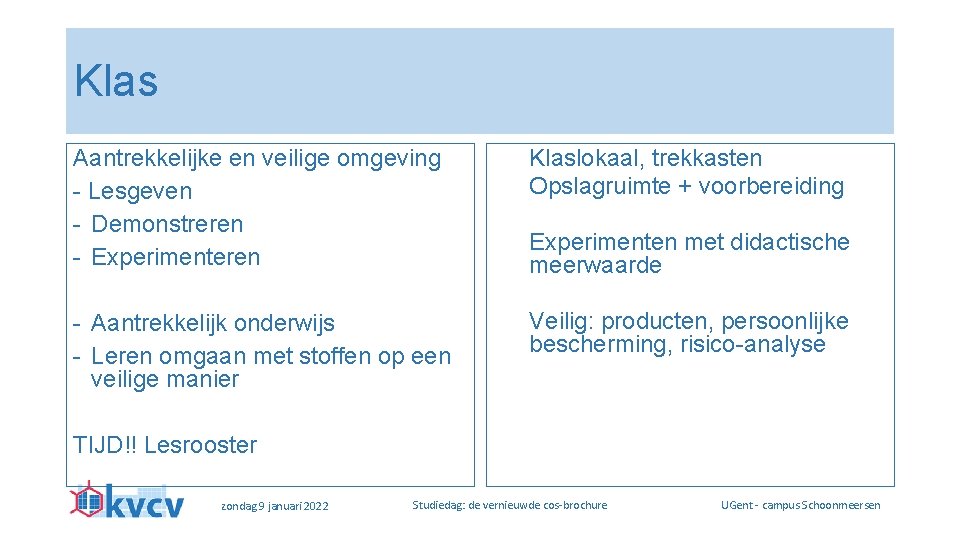 Klas Aantrekkelijke en veilige omgeving - Lesgeven - Demonstreren - Experimenteren Klaslokaal, trekkasten Opslagruimte