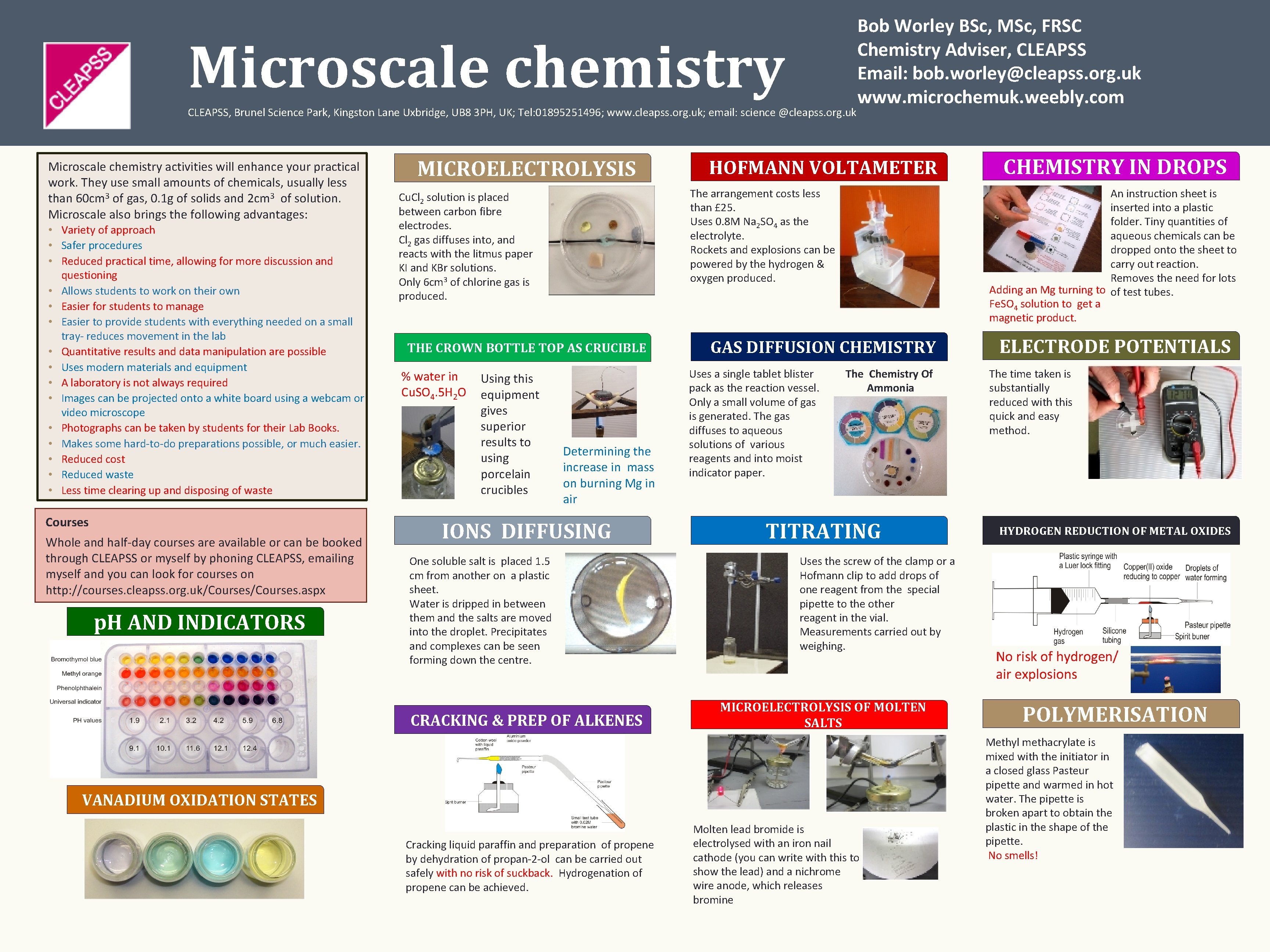 Microscale chemistry CLEAPSS, Brunel Science Park, Kingston Lane Uxbridge, UB 8 3 PH, UK;