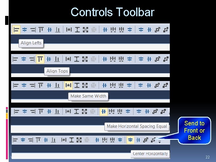 Controls Toolbar Send to Front or Back Windows Forms June 8, 2021 22 