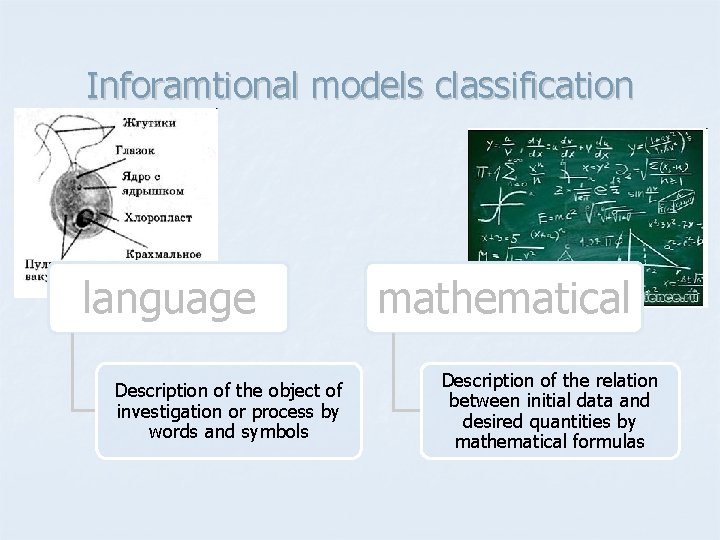 Inforamtional models classification language Description of the object of investigation or process by words