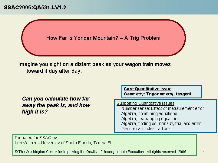 SSAC 2006: QA 531. LV 1. 2 How Far is Yonder Mountain? – A