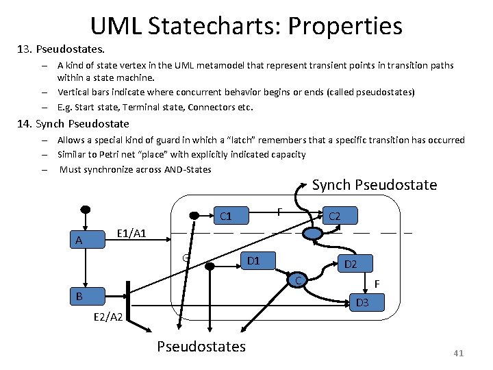 UML Statecharts: Properties 13. Pseudostates. – A kind of state vertex in the UML