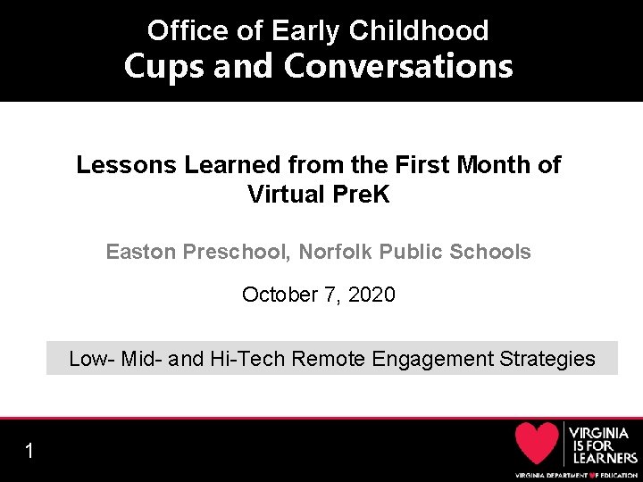 Office of Early Childhood Cups and Conversations Lessons Learned from the First Month of
