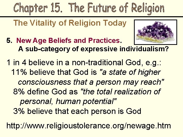 The Vitality of Religion Today 5. New Age Beliefs and Practices. A sub-category of