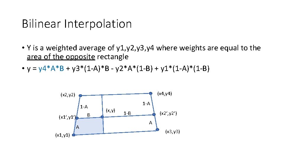Bilinear Interpolation • Y is a weighted average of y 1, y 2, y