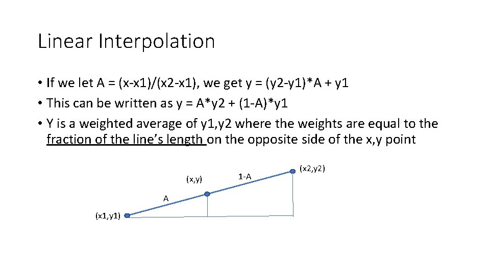 Linear Interpolation • If we let A = (x-x 1)/(x 2 -x 1), we