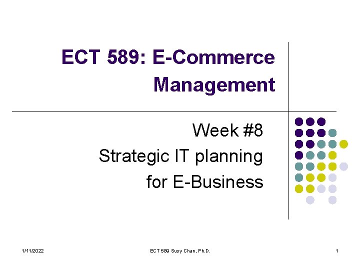 ECT 589: E-Commerce Management Week #8 Strategic IT planning for E-Business 1/11/2022 ECT 589
