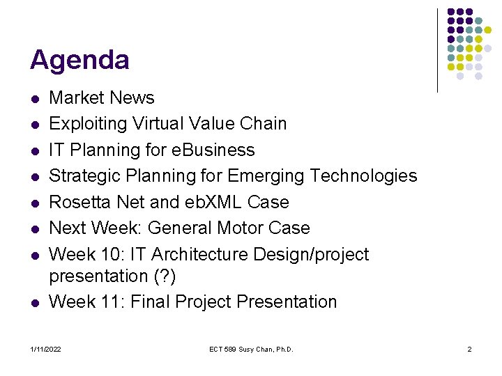 Agenda l l l l Market News Exploiting Virtual Value Chain IT Planning for
