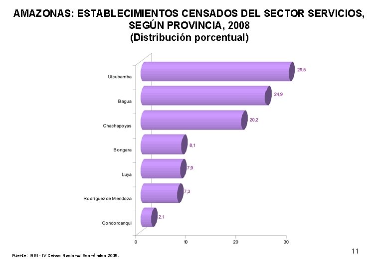 AMAZONAS: ESTABLECIMIENTOS CENSADOS DEL SECTOR SERVICIOS, SEGÚN PROVINCIA, 2008 (Distribución porcentual) Fuente: INEI -