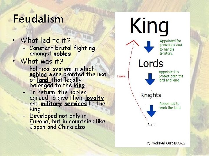 Feudalism • What led to it? – Constant brutal fighting amongst nobles • What