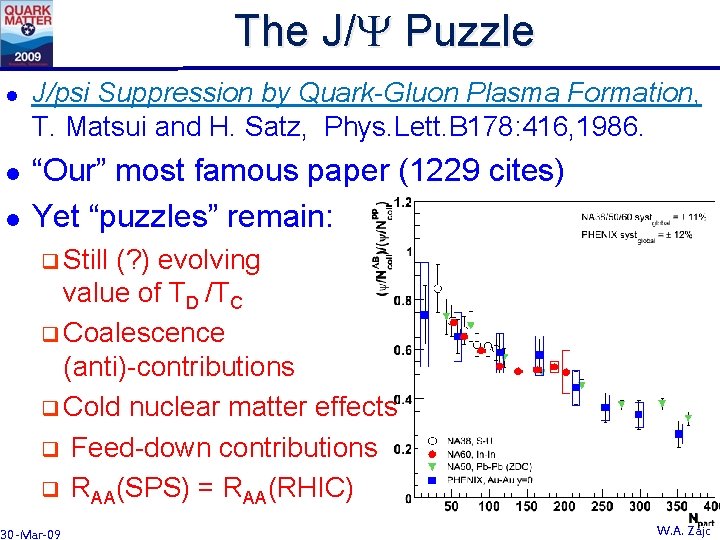 The J/Y Puzzle l l l J/psi Suppression by Quark-Gluon Plasma Formation, T. Matsui