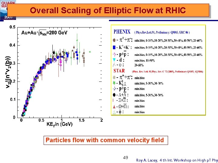 Overall Scaling of Elliptic Flow at RHIC Particles flow with common velocity field 49