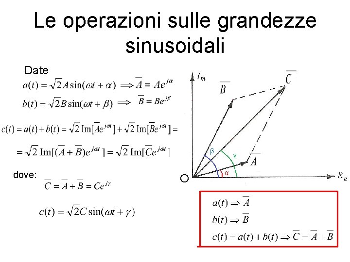 Le operazioni sulle grandezze sinusoidali Date dove: O 