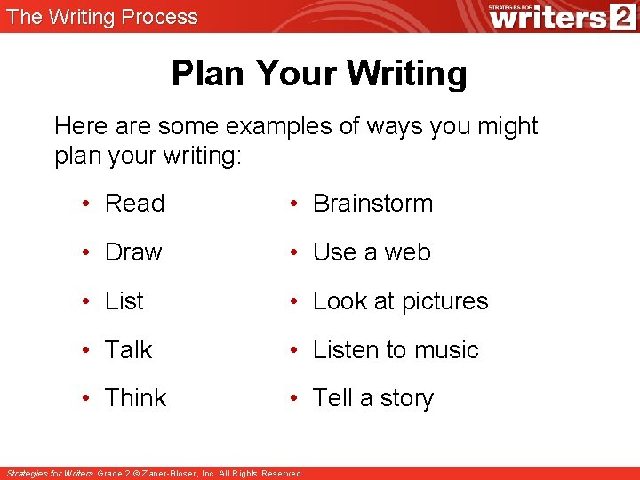 The Writing Process Plan Your Writing Here are some examples of ways you might