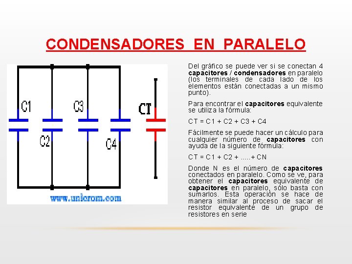 CONDENSADORES EN PARALELO Del gráfico se puede ver si se conectan 4 capacitores /