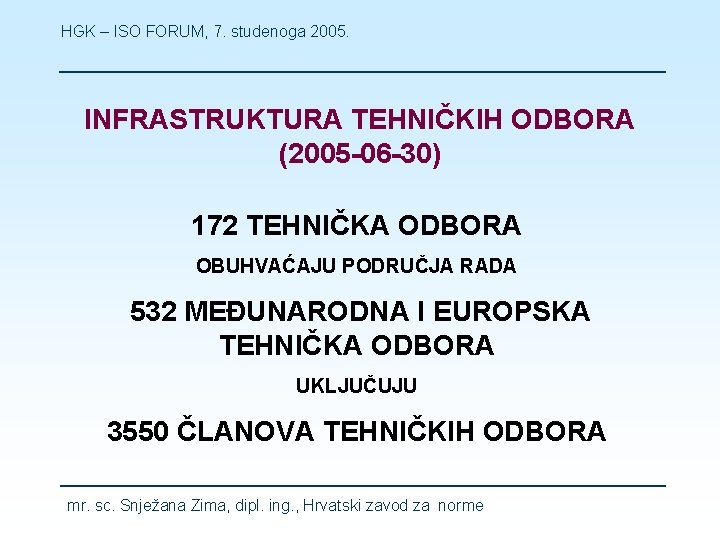 HGK – ISO FORUM, 7. studenoga 2005. INFRASTRUKTURA TEHNIČKIH ODBORA (2005 -06 -30) 172