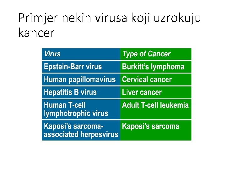 Primjer nekih virusa koji uzrokuju kancer 