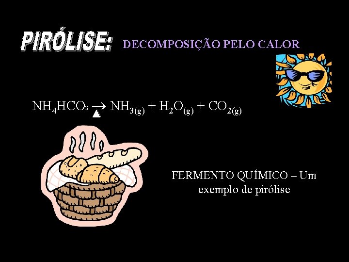 DECOMPOSIÇÃO PELO CALOR NH 4 HCO 3 NH 3(g) + H 2 O(g) +