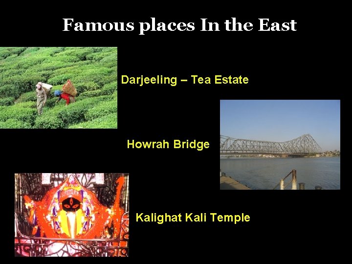 Famous places In the East Darjeeling – Tea Estate Howrah Bridge Kalighat Kali Temple