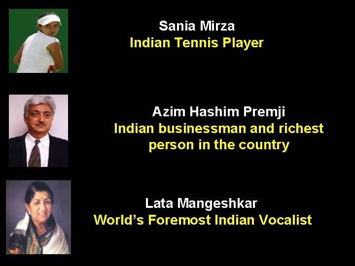 Sania Mirza Indian Tennis Player Azim Hashim Premji Indian businessman and richest person in