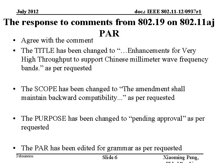 July 2012 doc. : IEEE 802. 11 -12/0937 r 1 The response to comments