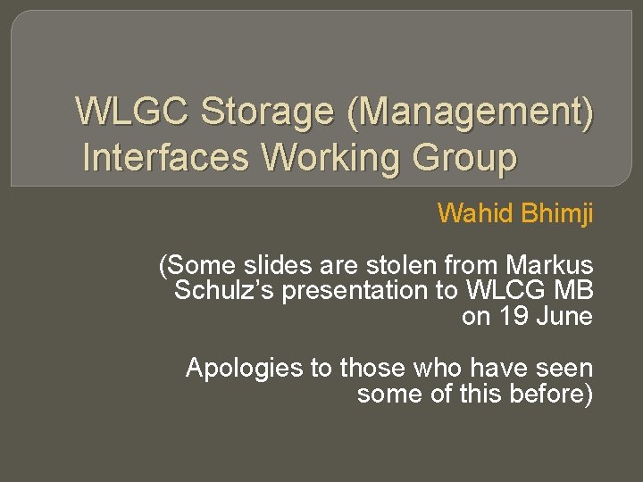 WLGC Storage (Management) Interfaces Working Group Wahid Bhimji (Some slides are stolen from Markus